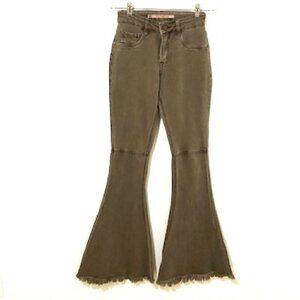 Vulcanica Tan Brazilian Wide Flare Jeans with Bottom Fringe
